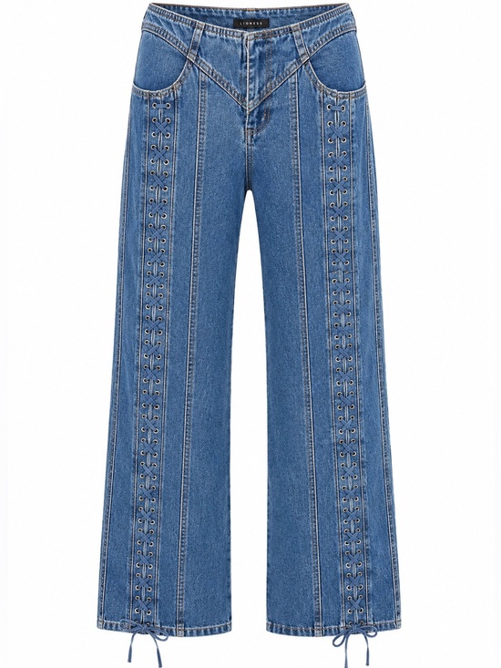 Lioness Denim - Lioness Day Dream Lace-Up Wide Leg Jeans NWT Blue Denim Size AU 12 / US 8